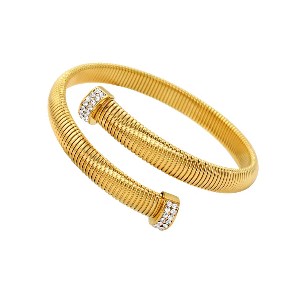 Cuff High Quality Stainless Steel Jewelry Set Personalized Texture Women Gold Plated Spiral Arm Accessories Low MOQ