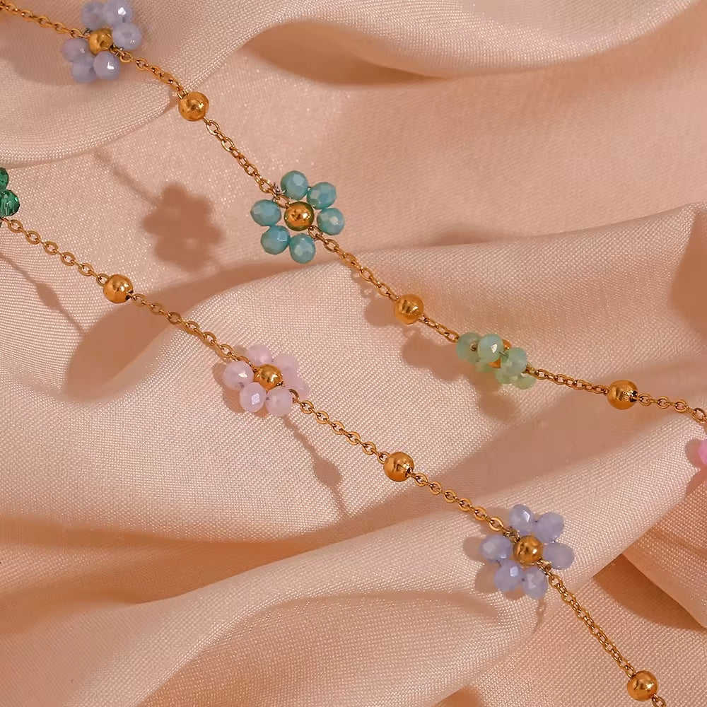 Hand Made Resin Acrylic Flower Chain Necklace Gold Plated Stainless Steel Jewelry Fashion Body Jewelry Waist Chain