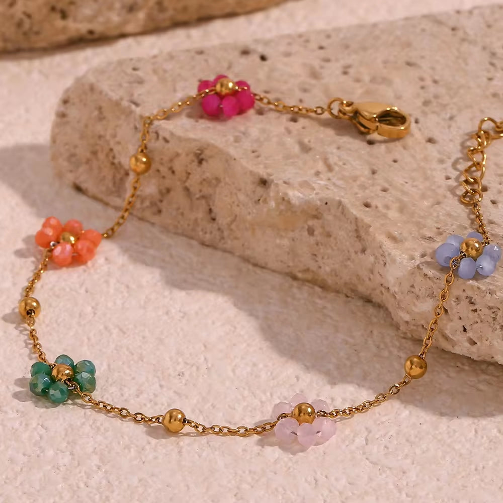 Hand Made Resin Acrylic Flower Chain Necklace Gold Plated Stainless Steel Jewelry Fashion Body Jewelry Waist Chain