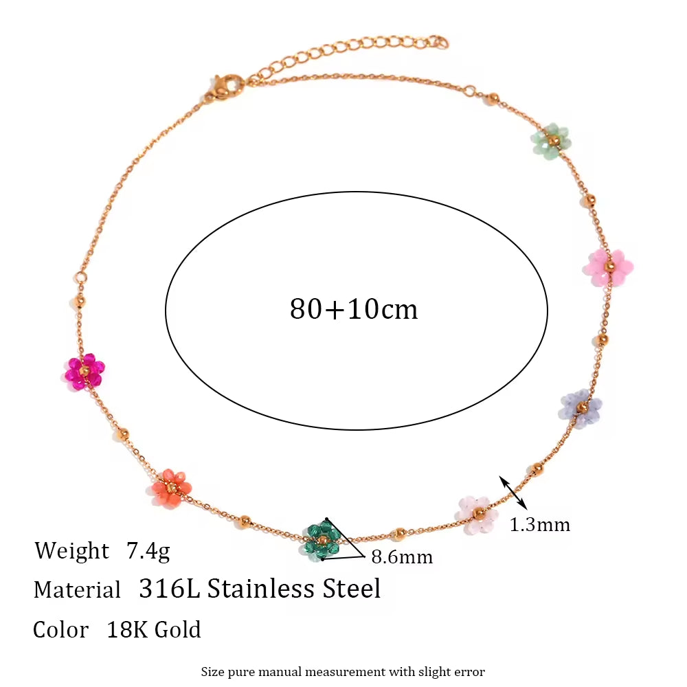 Hand Made Resin Acrylic Flower Chain Necklace Gold Plated Stainless Steel Jewelry Fashion Body Jewelry Waist Chain