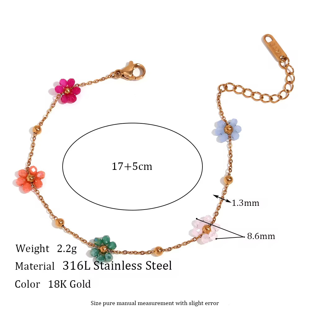 Hand Made Resin Acrylic Flower Chain Necklace Gold Plated Stainless Steel Jewelry Fashion Body Jewelry Waist Chain